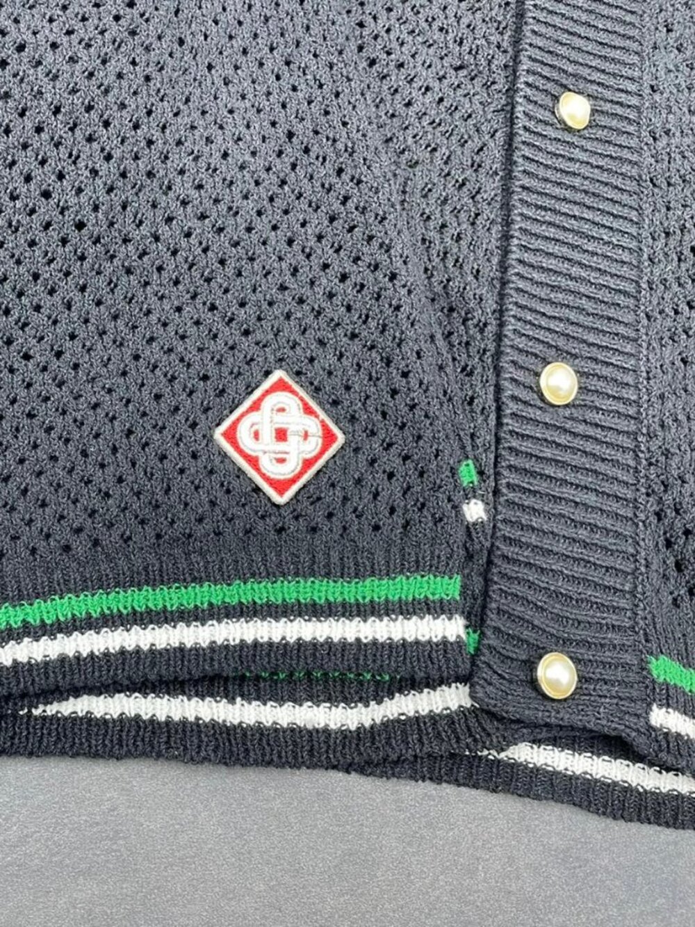 Casablanca Men's Black Knit Shirt & Shorts Set Green White Trim- Size XXL - Picture 5 of 10